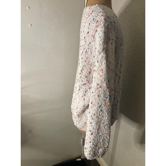 Shein White/ Multicolor Open Front Cardigan L Winter Cozycore Comfy Grandma - Picture 3 of 12